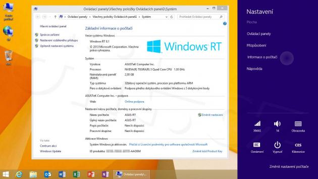 Windows RT 8.1 - plocha - informace o systému