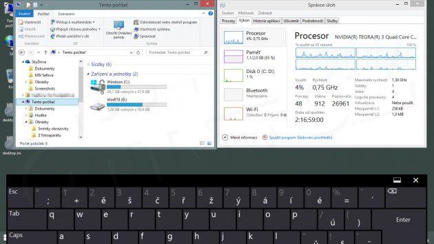 Windows RT 8.1 - průzkumník, správce úloh a klávesnice