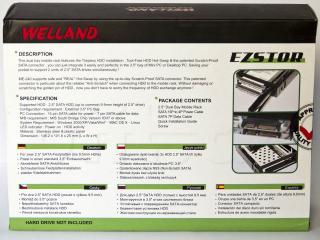 Welland EZStor 2,5″ SATA Mobile Rack with 3,5″ Mount - krabice, zadní popisky