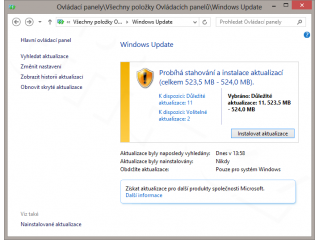 Windows 8 a Windows Update - pevný disk