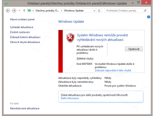 Windows 8 a Windows Update - výměnné médium