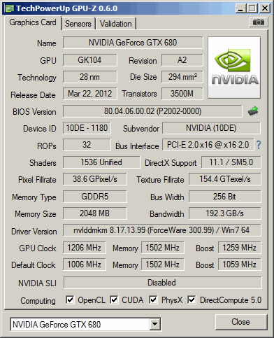 GeForce GTX 680, GPU-Z