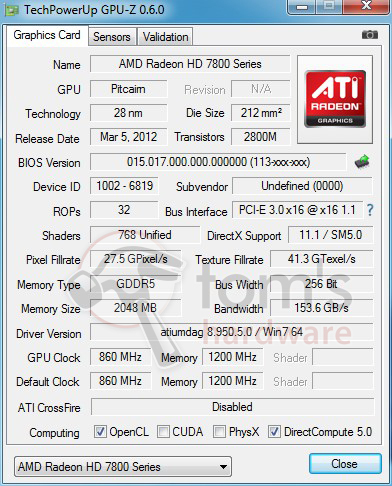 AFOX Radeon HD 7850 768 SP GPU-Z