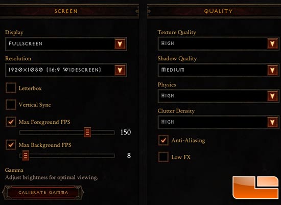 Diablo 3 benchmark settings