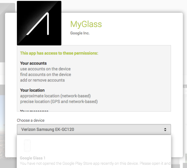 MyGlass Google Play Store