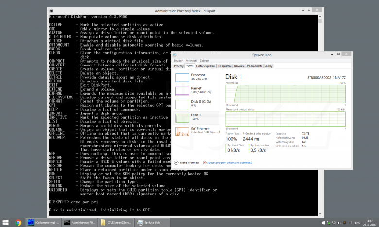 Diskpart Inicializace Pocatek