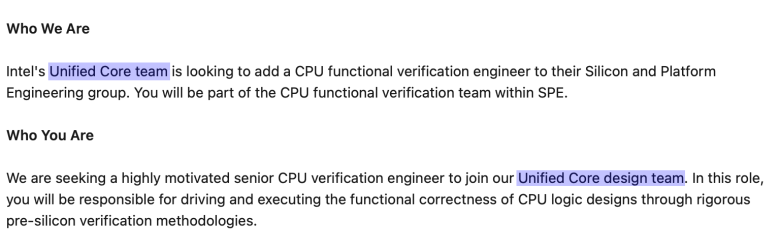 Intel Unified Core Team