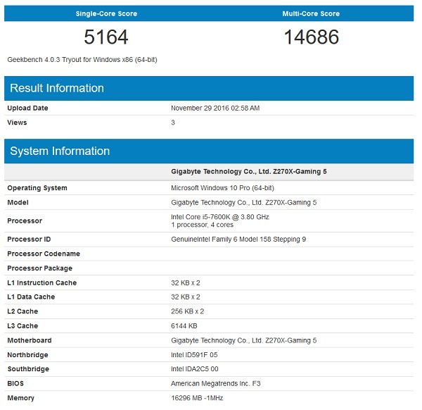 Kaby Lake Core I 5 7600 K Geekbench