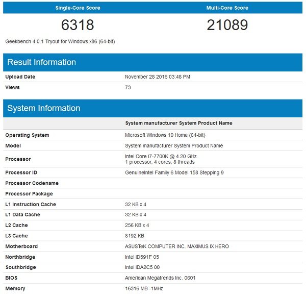 Kaby Lake Core I 7 7700 K Geekbench