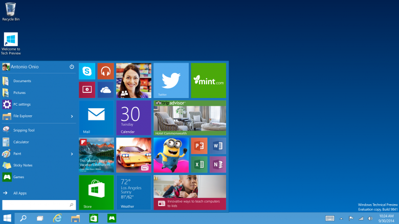 Windows 10 Tech Preview Start Menu