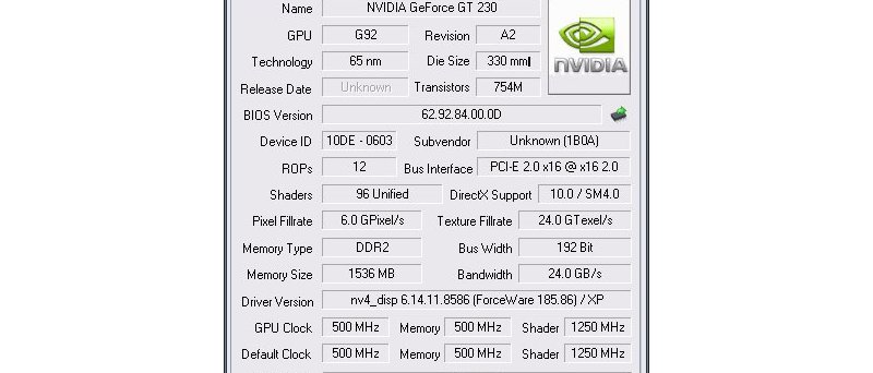 GeForce GT 230 OEM, GPU-Z