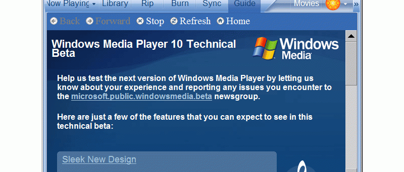 Windows Media Player 10 Technical Beta