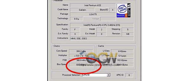 CPU-Z: Pentium 4 EE s rychlostí sběrnice 1200 MHz