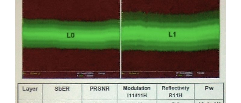 Ukázka kvality signálu na prototypu Toshiba HD DVD-R DL média