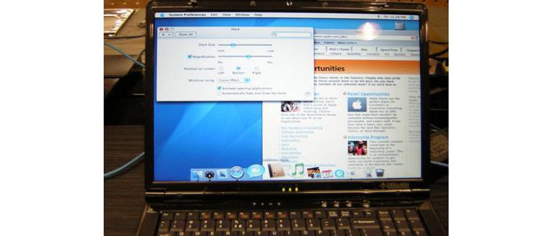 Mac OS X na notebooku s (pravděpodobně) procesorem Mobile Athlon