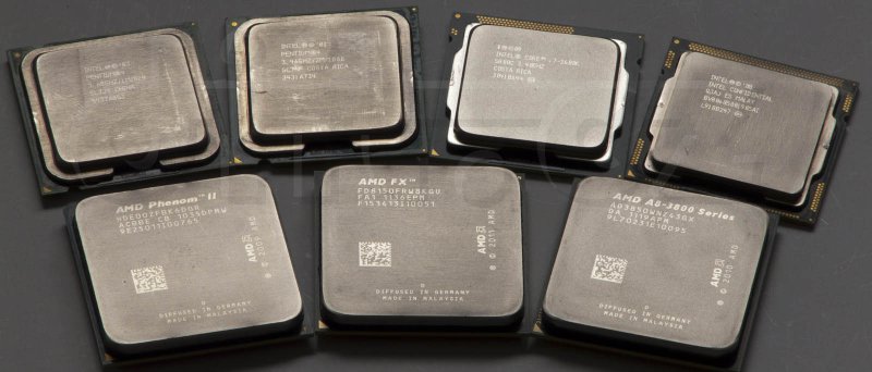  AMD FX-8150, AMD Phenom II X6 1100T, AMD A8-3850, Intel Core i7 870 (ES), Intel Core i7 2600K, Intel Pentium 4 HT 3,6 GHz, Intel Pentium 4 EE HT 3,46 GHz