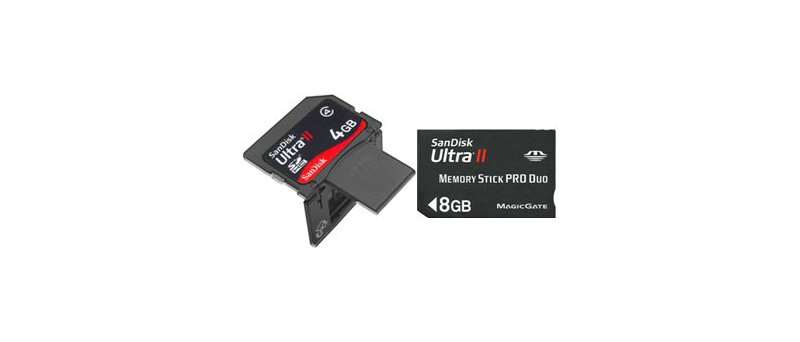 SanDisk UltraII SDHC Plus 4 GB a MS PRO Duo 8 GB
