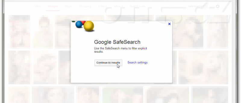 Google v angličtině - hledání v obrázcích - upozornění před vstupem na explicitní obsah