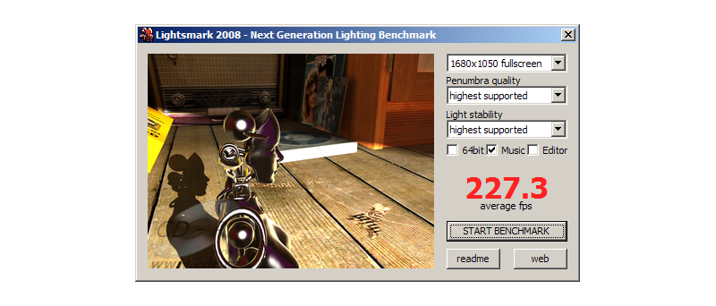 Lightsmark 2008 na Radeonu HD 3850