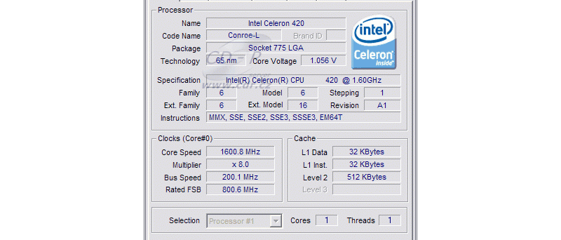 CPU-Z: Intel Celeron 420