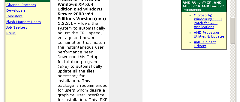 Sempron x64 driver Download (web AMD, 8. květen 2005)