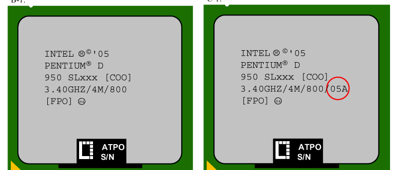 Značení procesoru Intel Pentium D 9xx s C-1 steppingem