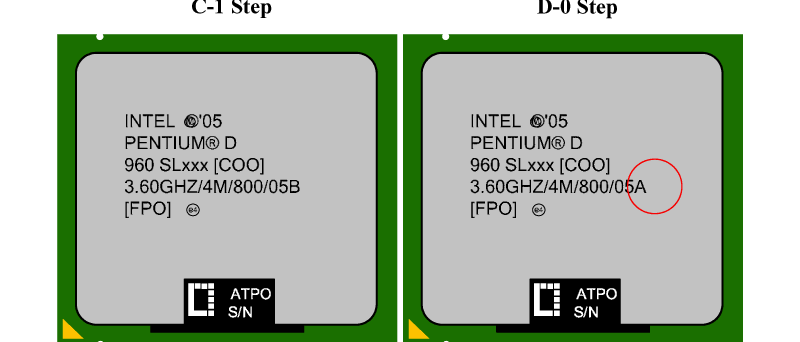 Pentium D 960 - Rozdíl ve značení steppingu C-1 a D-0