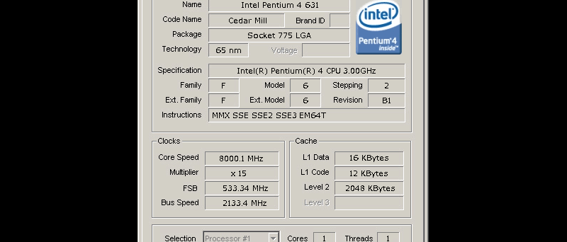 CPU-Z - Pentium 4 na 8 GHz