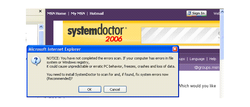 SystemDoctor 2006 jako reklama na stránkách Microsoftu - úvodní