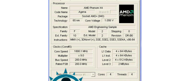 Screenshot CPU-Z 1.41 beta s procesorem AMD Phenom X4