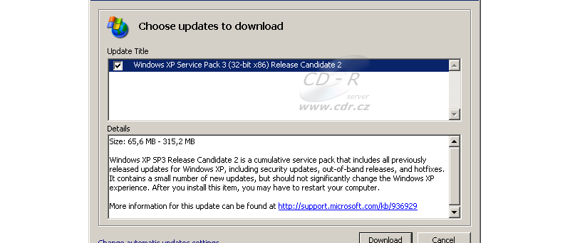 Windows XP Service Pack 3 Release Candidate 2 ve Windows Update