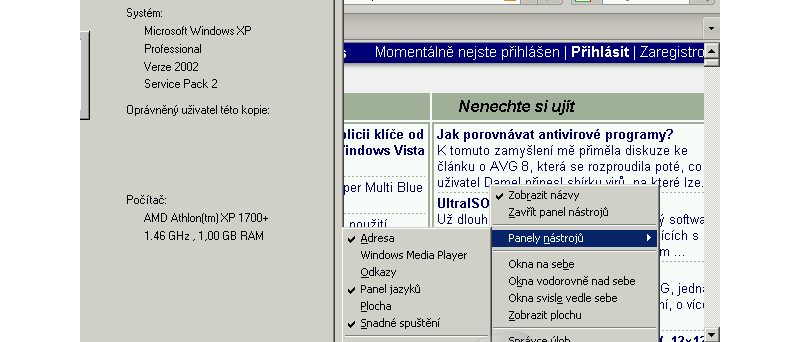 Panel Adresa ve Windows XP SP2