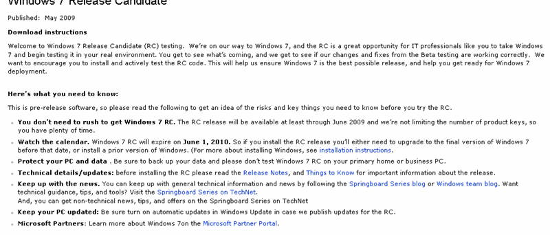 Microsoft TechNet - Windows 7 RC - May 2009