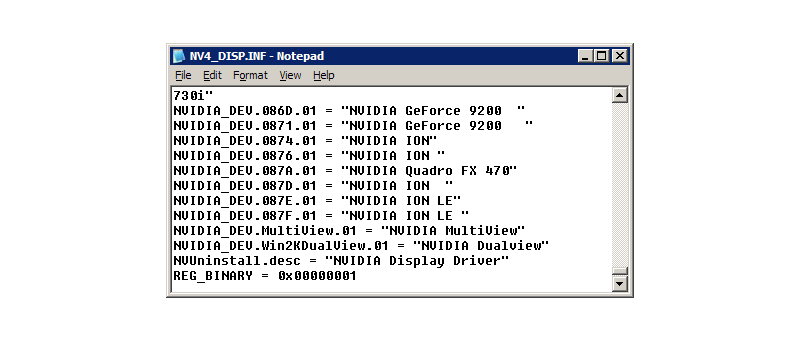 Nvidia ION LE v INF souboru