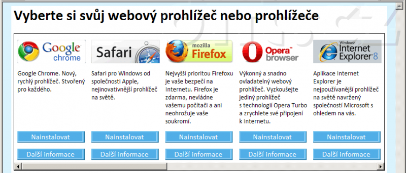 Výběr prohlížeče (ballot screen) v češtině