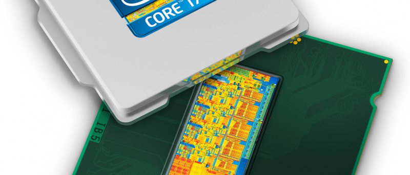 Intel „Sandy Bridge“ (Core i7) s odklopeným tepelným rozvaděčem a jádrem (ilustrační obrázek)