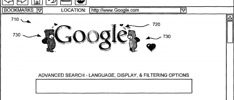 Ukázka patentu Google 7,912,915 na upravená loga