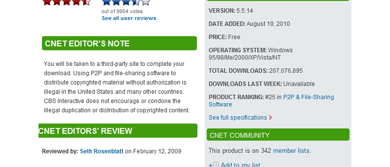 LimeWire on download.cnet.com