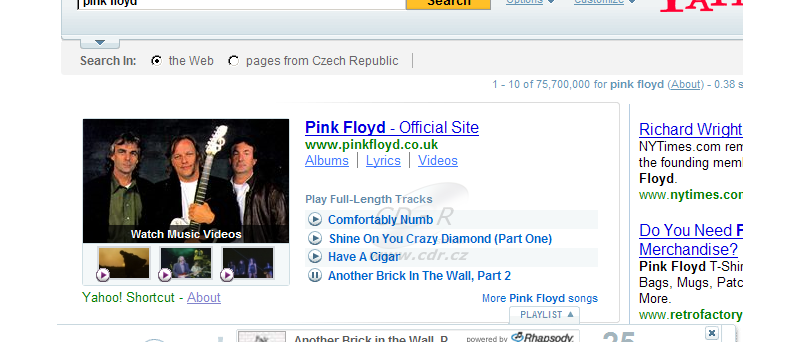 Yahoo! přehrávání celých skladeb