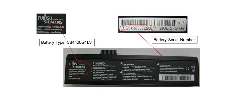 Fujitsu identifikace vadné baterie notebooku Amilo Pa2510