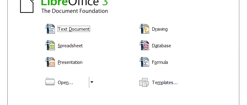 LibreOffice 3.3.0 beta úvodní obrazovka