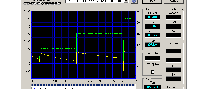 Pioneer DVR-108 - CDspeed zápis DVD+R 16× Z-CLV