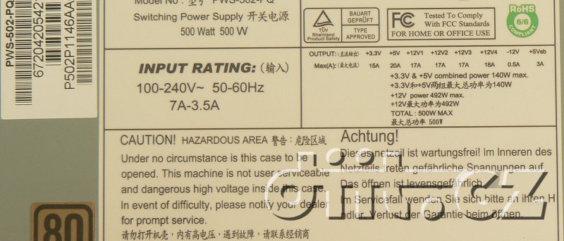 Supermicro PWS-502-PQ štítek