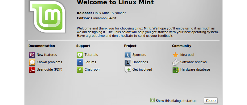 Linux Mint 15 - mintwelcome