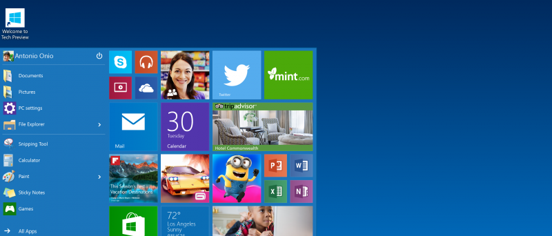 Windows 10 Tech Preview Start Menu