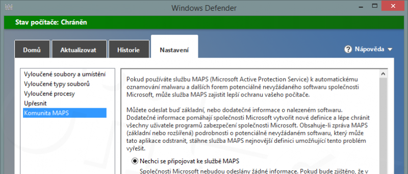 Windows RT 8.1 - Windows Defender - nastavení