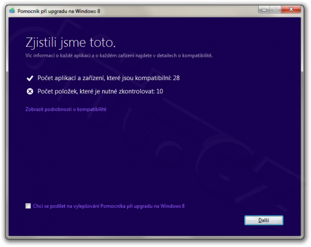 Informace o kompatibilitě - Pomocník při upgradu na Windows 8
