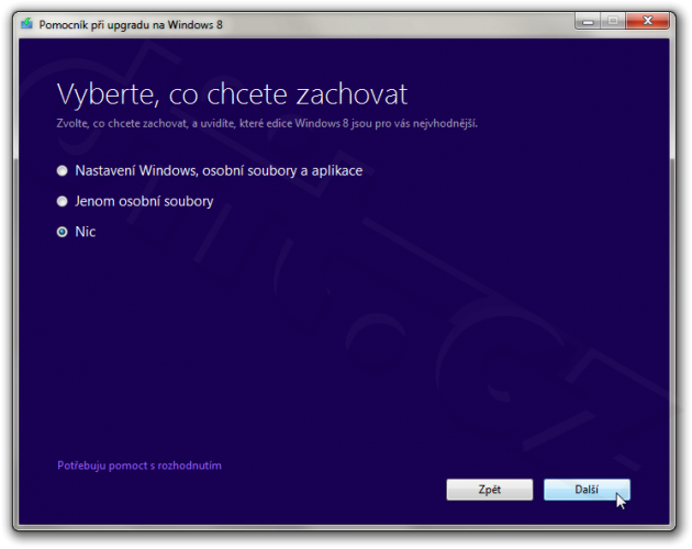 Zachování dat - Pomocník při upgradu na Windows 8