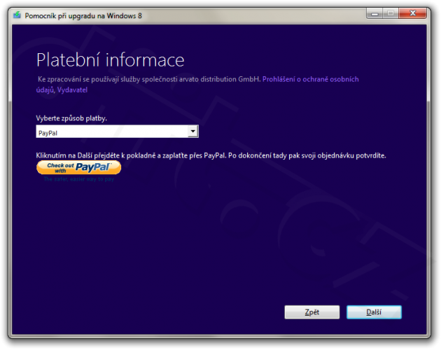 PayPal - Pomocník při upgradu na Windows 8