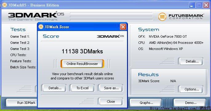 Asus Extreme N7800GT Dual Limited Edition 3D Mark 05 Score